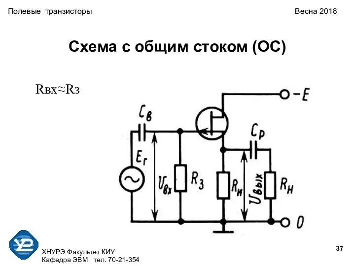 ХНУРЭ Факультет КИУ Кафедра ЭВМ тел. 70-21-354 Полевые транзисторы Весна 2018