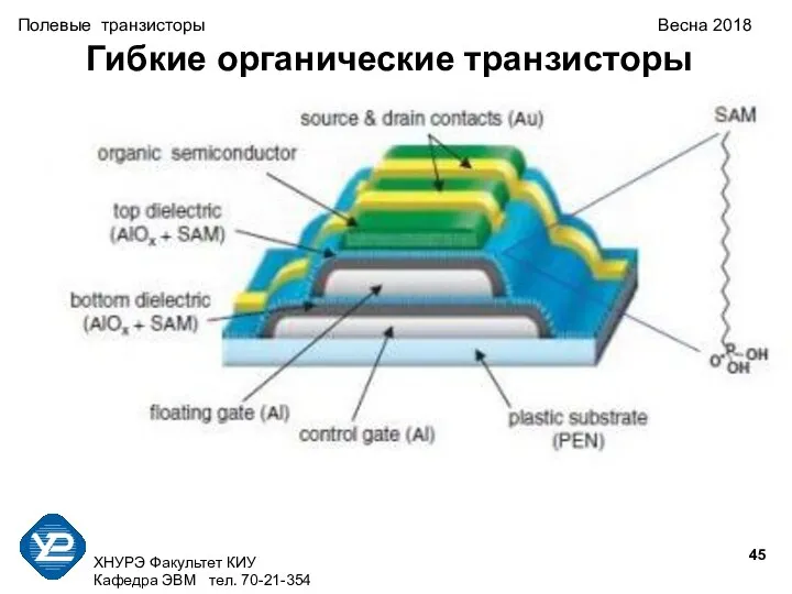 ХНУРЭ Факультет КИУ Кафедра ЭВМ тел. 70-21-354 Полевые транзисторы Весна 2018 Гибкие органические транзисторы