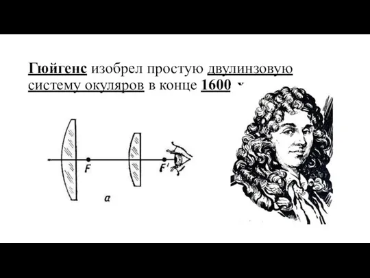 Гюйгенс изобрел простую двулинзовую систему окуляров в конце 1600-х.