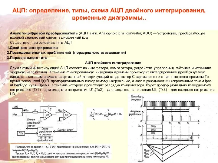 АЦП: определение, типы, схема АЦП двойного интегрирования, временные диаграммы.. Аналого-цифровой преобразователь