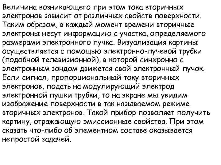 Величина возникающего при этом тока вторичных электронов зависит от различных свойств