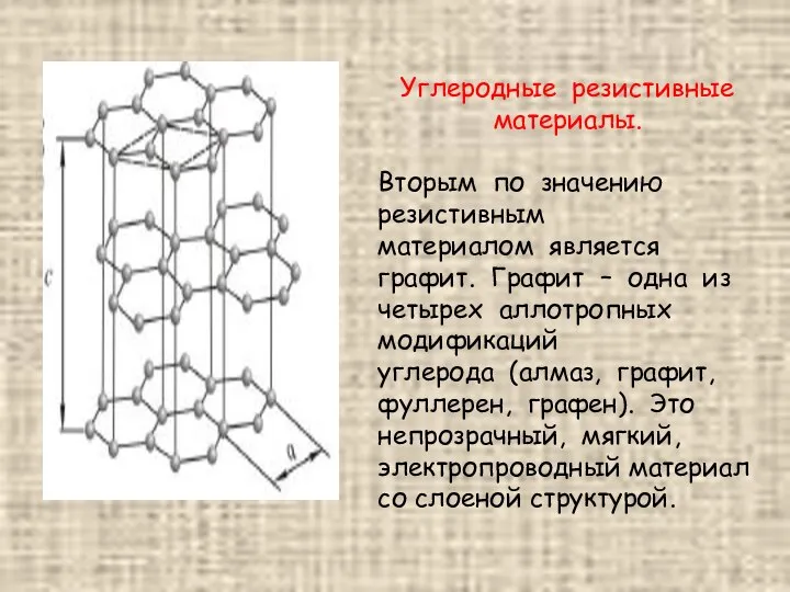 Углеродные резистивные материалы. Вторым по значению резистивным материалом является графит. Графит