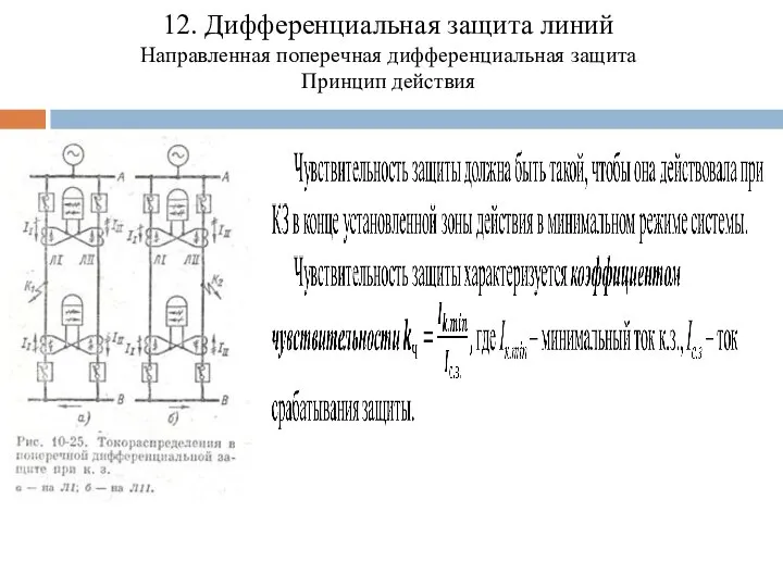 12. Дифференциальная защита линий Направленная поперечная дифференциальная защита Принцип действия