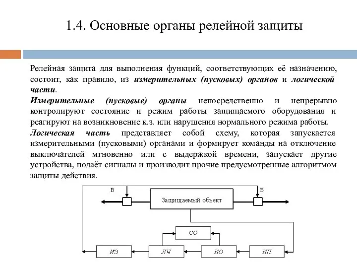 1.4. Основные органы релейной защиты Релейная защита для выполнения функций, соответствующих