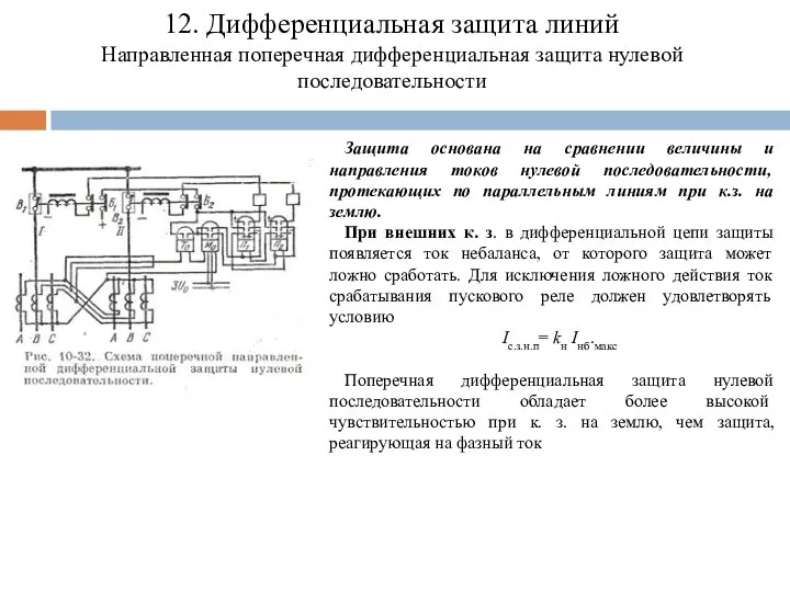 12. Дифференциальная защита линий Направленная поперечная дифференциальная защита нулевой последовательности Защита