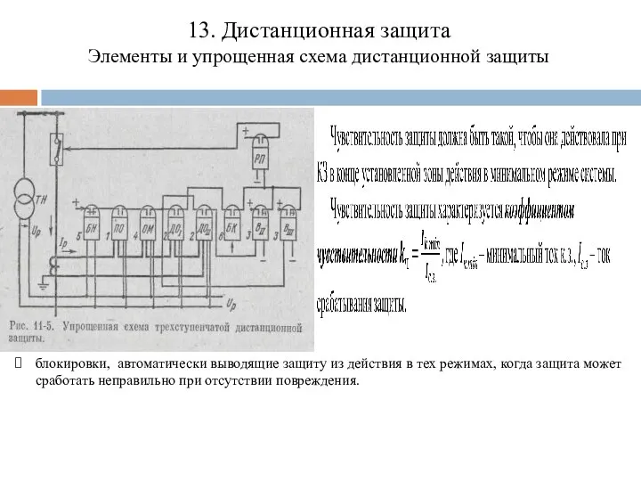 13. Дистанционная защита Элементы и упрощенная схема дистанционной защиты блокировки, автоматически