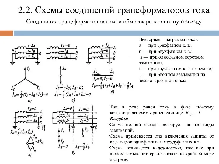 2.2. Схемы соединений трансформаторов тока Соединение трансформаторов тока и обмоток реле