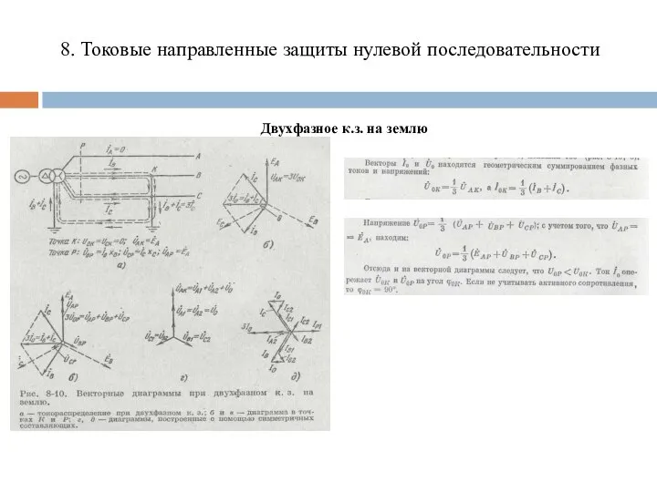 Двухфазное к.з. на землю 8. Токовые направленные защиты нулевой последовательности