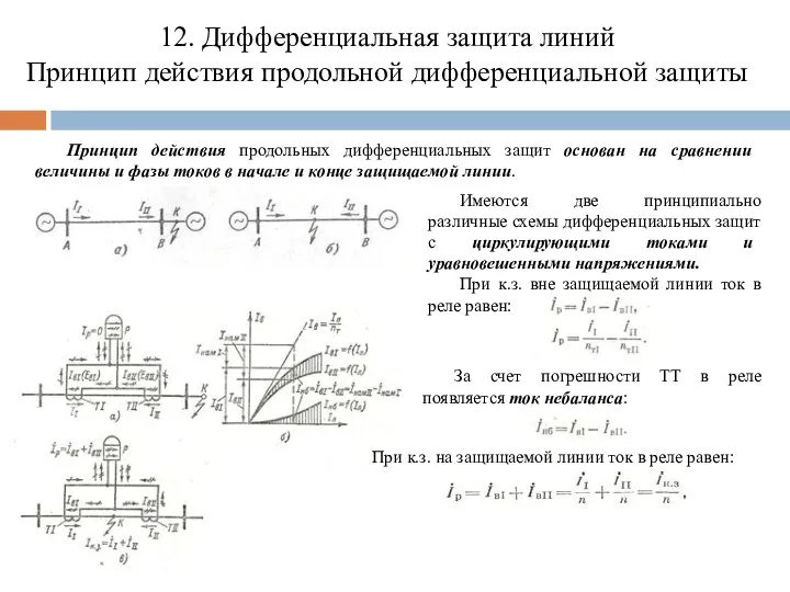 12. Дифференциальная защита линий Принцип действия продольной дифференциальной защиты Принцип действия