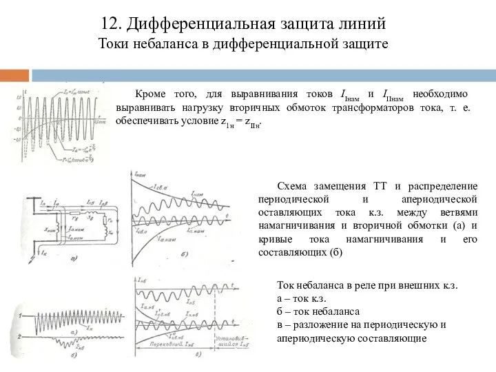 12. Дифференциальная защита линий Токи небаланса в дифференциальной защите Кроме того,