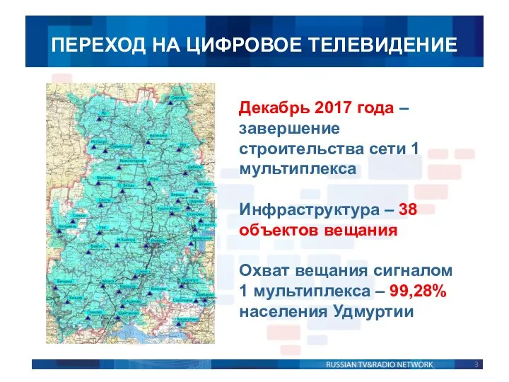 ПЕРЕХОД НА ЦИФРОВОЕ ТЕЛЕВИДЕНИЕ Декабрь 2017 года – завершение строительства сети