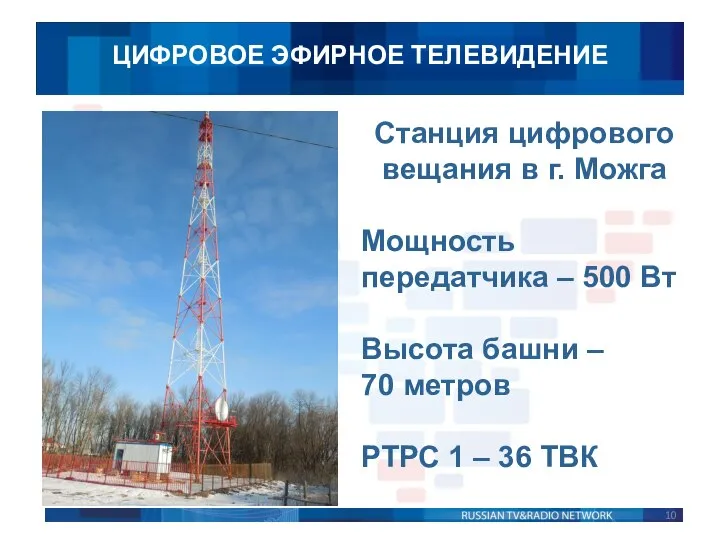 ЦИФРОВОЕ ЭФИРНОЕ ТЕЛЕВИДЕНИЕ Станция цифрового вещания в г. Можга Мощность передатчика