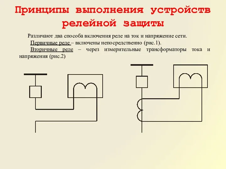 Принципы выполнения устройств релейной защиты Различают два способа включения реле на