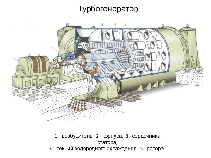 Турбогенератор 1 – возбудитель 2 - корпуса, 3 - сердечника статора,