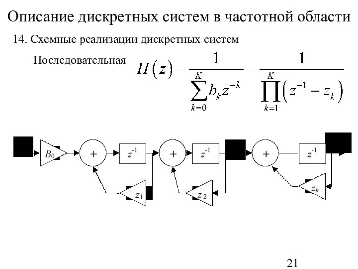 Описание дискретных систем в частотной области 14. Схемные реализации дискретных систем Последовательная