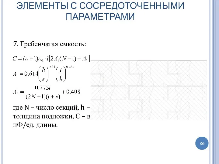 ЭЛЕМЕНТЫ С СОСРЕДОТОЧЕННЫМИ ПАРАМЕТРАМИ 7. Гребенчатая емкость: где N – число