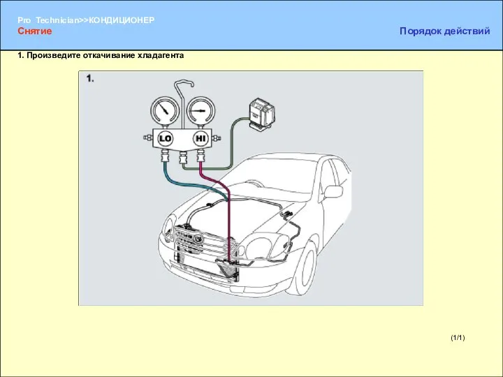 (1/1) 1. Произведите откачивание хладагента Снятие Порядок действий