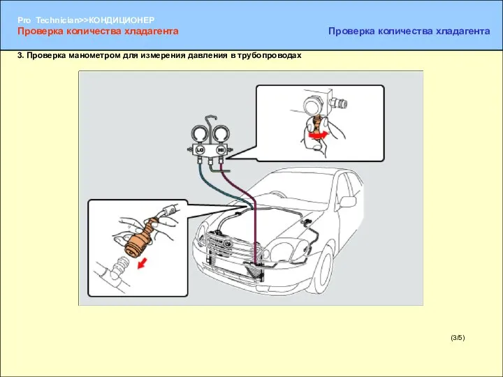 (3/5) 3. Проверка манометром для измерения давления в трубопроводах Проверка количества хладагента Проверка количества хладагента