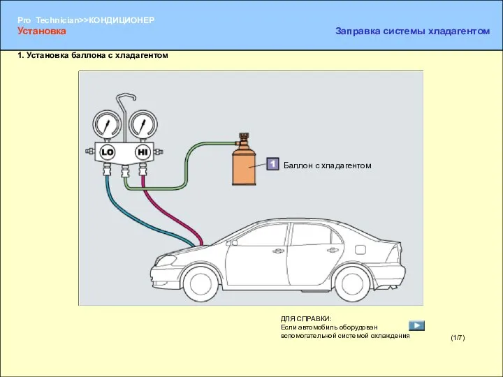 (1/7) Баллон с хладагентом ДЛЯ СПРАВКИ: Если автомобиль оборудован вспомогательной системой