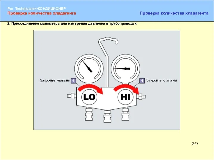 (2/2) 2. Присоединение манометра для измерения давления в трубопроводах Закройте клапаны