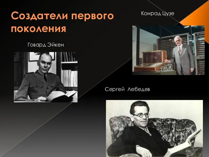 Создатели первого поколения Конрад Цузе Говард Эйкен Сергей Лебедев