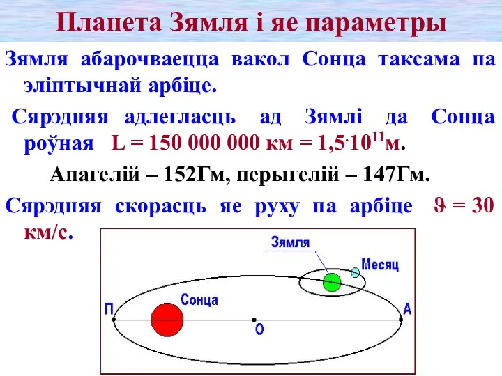 Планета Зямля і яе параметры Зямля абарочваецца вакол Сонца таксама па