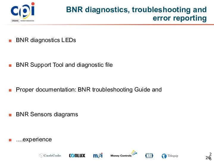 BNR diagnostics LEDs BNR Support Tool and diagnostic file Proper documentation: