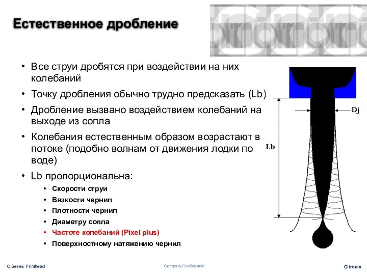 Естественное дробление Все струи дробятся при воздействии на них колебаний Точку