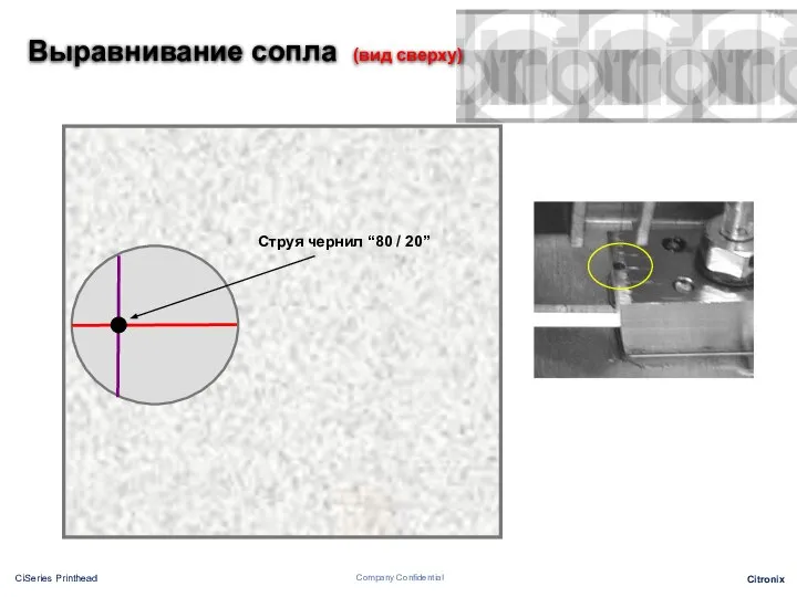 Выравнивание сопла (вид сверху)