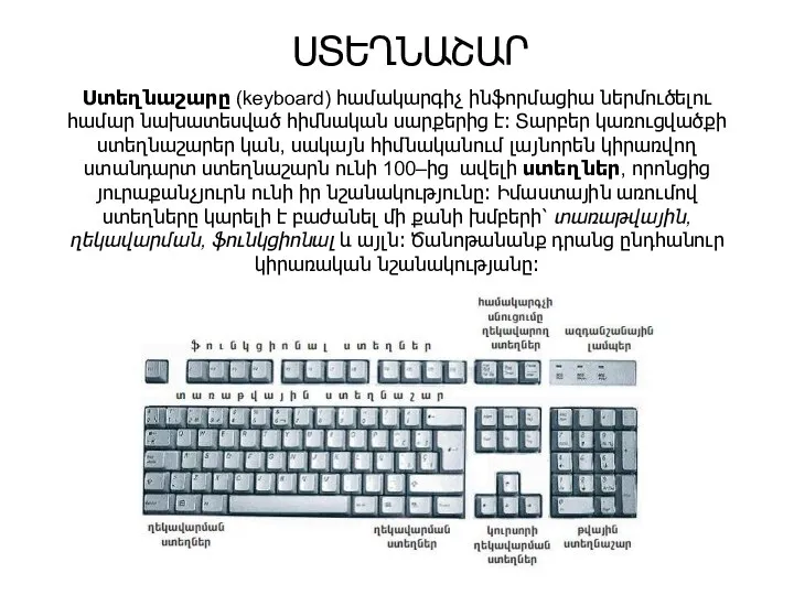 Ստեղնաշարը (keyboard) համակարգիչ ինֆորմացիա ներմուծելու համար նախատեսված հիմնական սարքերից է։ Տարբեր