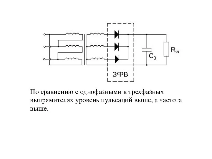 По сравнению с однофазными в трехфазных выпрямителях уровень пульсаций выше, а частота выше.