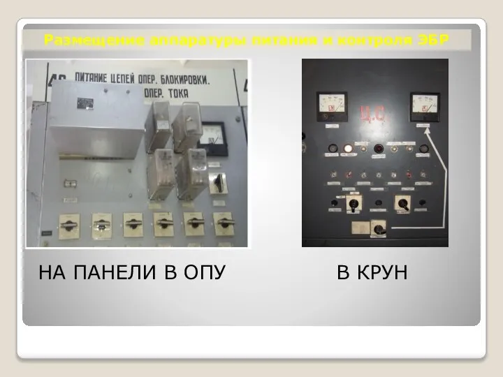 Размещение аппаратуры питания и контроля ЭБР НА ПАНЕЛИ В ОПУ В КРУН