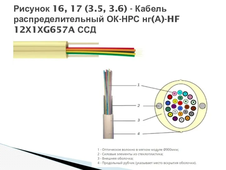 Рисунок 16, 17 (3.5, 3.6) - Кабель распределительный ОК-НРС нг(А)-HF 12Х1ХG657A ССД