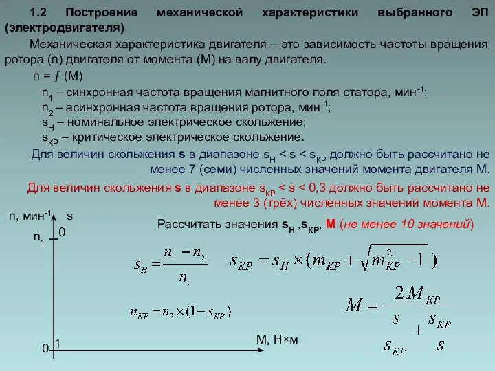 1.2 Построение механической характеристики выбранного ЭП (электродвигателя) Механическая характеристика двигателя –