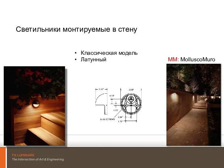 Светильники монтируемые в стену MM: MolluscoMuro Классическая модель Латунный