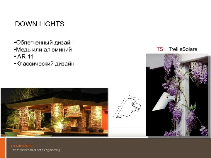 DOWN LIGHTS Облегченный дизайн Медь или алюминий AR-11 Классический дизайн TrellisSolare TS: