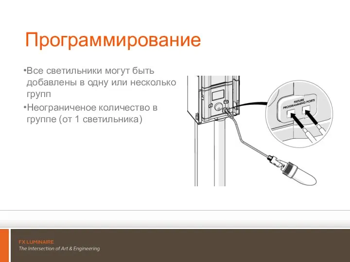 Программирование Все светильники могут быть добавлены в одну или несколько групп