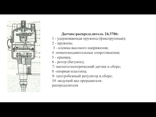 Датчик-распределитель 24.3706: 1 - удерживающая пружина (фиксирующая); 2 - пружина; 3