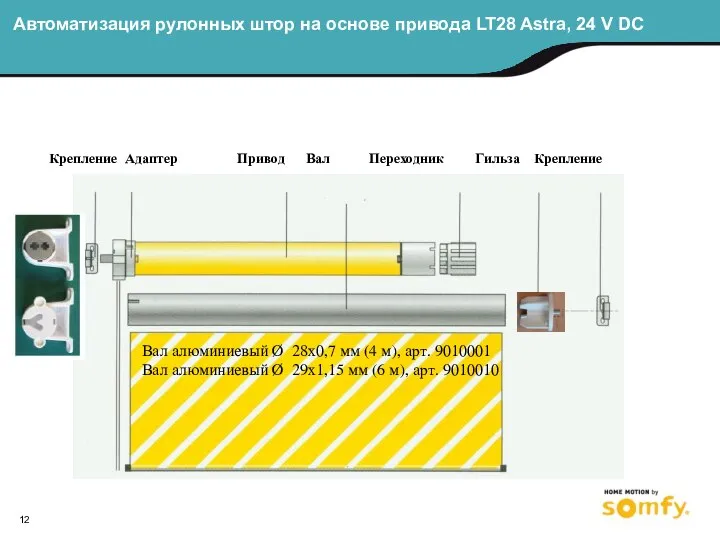 Автоматизация рулонных штор на основе привода LT28 Astra, 24 V DC