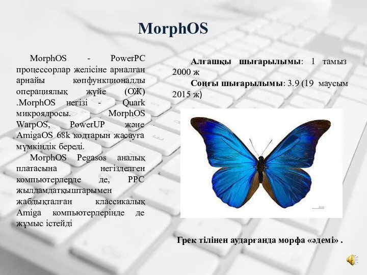 MorphOS MorphOS - PowerPC процессорлар желісіне арналған арнайы көпфункционалды операциялық жүйе