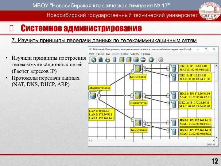 Системное администрирование 7. Изучить принципы передачи данных по телекоммуникацинным сетям Изучили