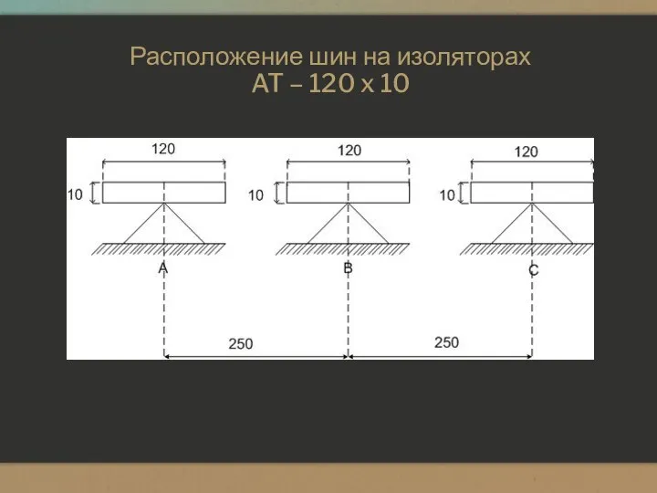 Расположение шин на изоляторах AT – 120 x 10