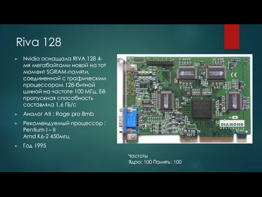 Riva 128 Nvidia оснащала RIVA 128 4-мя мегабайтами новой на тот