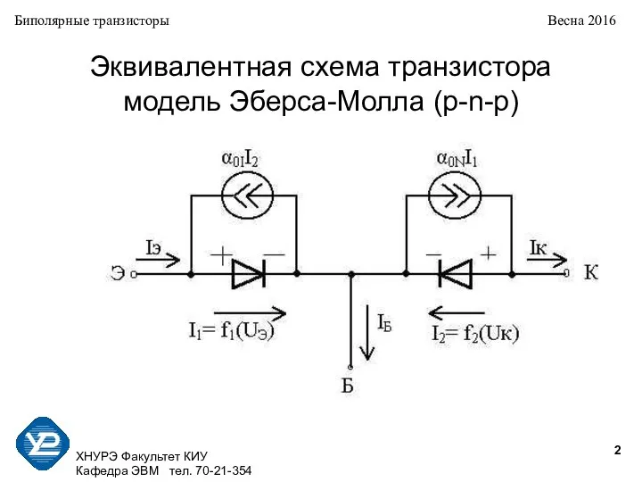 ХНУРЭ Факультет КИУ Кафедра ЭВМ тел. 70-21-354 Биполярные транзисторы Весна 2016