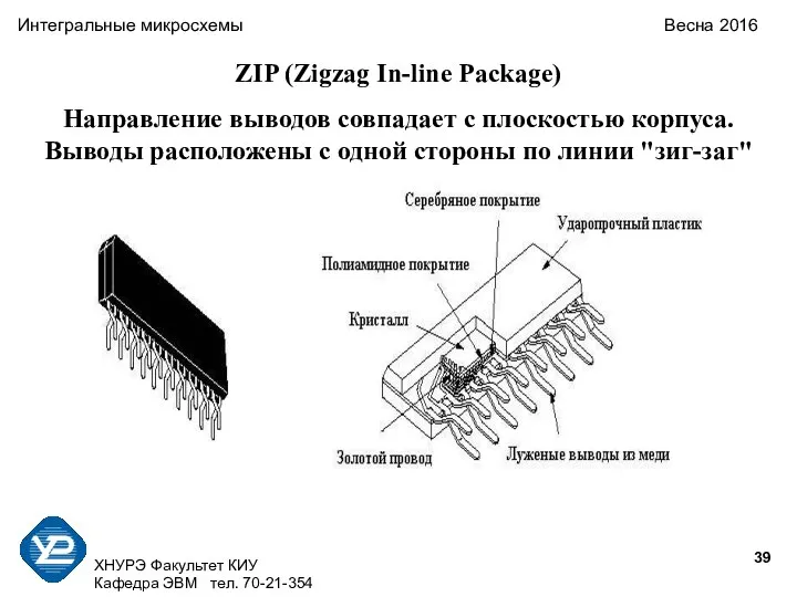 ХНУРЭ Факультет КИУ Кафедра ЭВМ тел. 70-21-354 Интегральные микросхемы Весна 2016