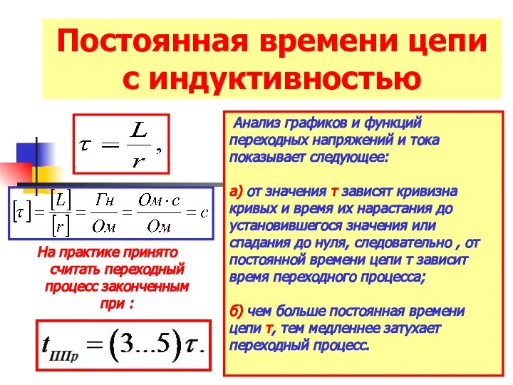 Постоянная времени цепи с индуктивностью Анализ графиков и функций переходных напряжений