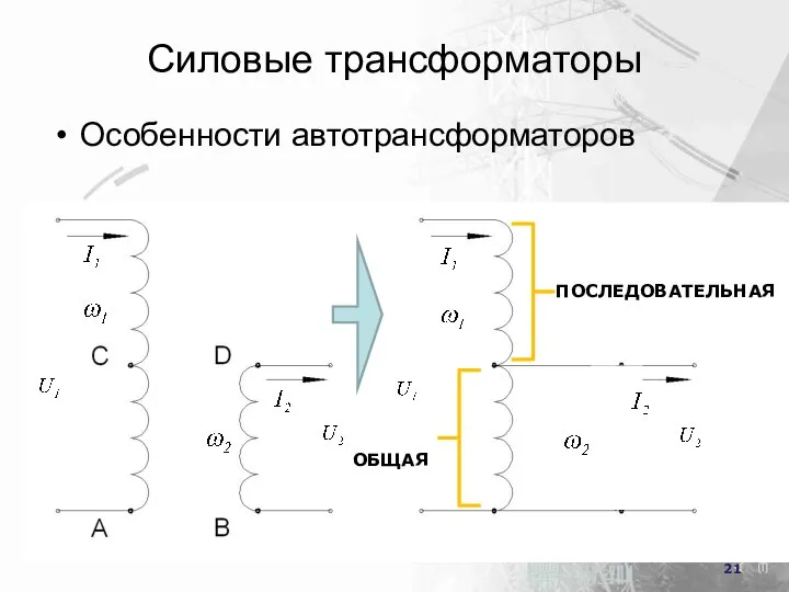 Силовые трансформаторы Особенности автотрансформаторов ПОСЛЕДОВАТЕЛЬНАЯ ОБЩАЯ