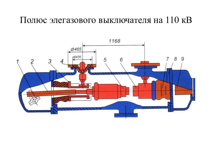 Полюс элегазового выключателя на 110 кВ