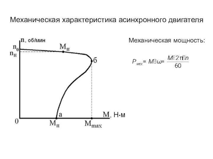 Механическая характеристика асинхронного двигателя Механическая мощность: