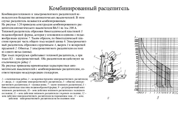 Комбинированный расцепитель Комбинация теплового и электромагнитного расцепителей ис- пользуется в большинстве